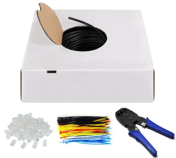 Kit Matassa U/UTP Cavo Cat.6 CCA Rigido 305m Fascette e Plug RJ45 - immagine 4