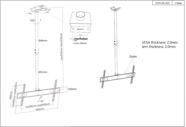 Supporto universale a soffitto per TV LED/LCD 37-70'' - immagine 4