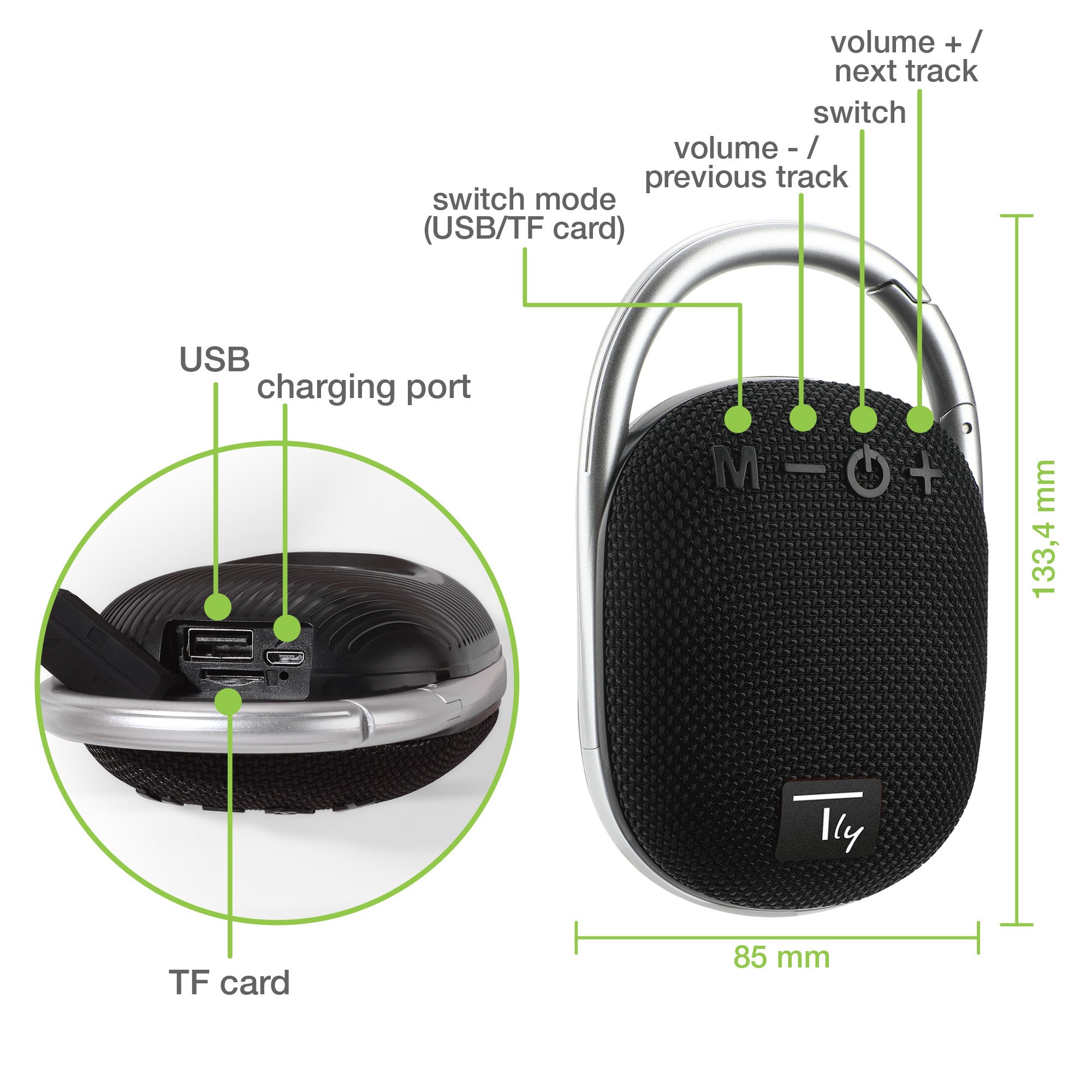 Mini Altoparlante Wireless BT V5.3 Speaker Luce LED Vivavoce TF USB Nero - immagine 4