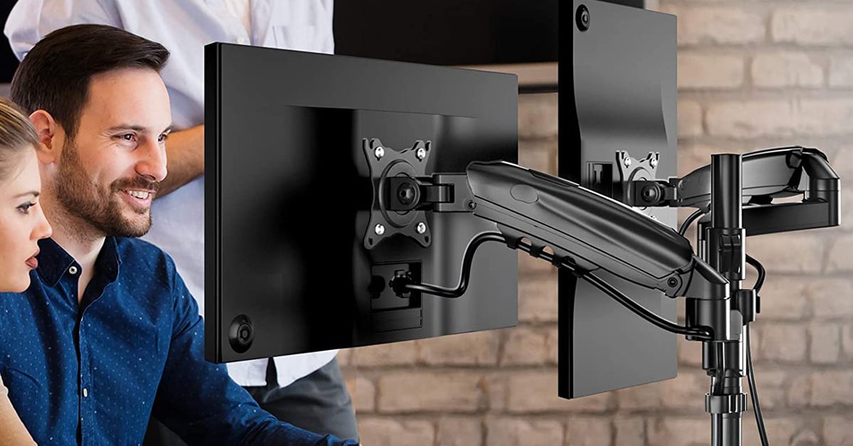 Supporto da Scrivania Doppio Monitor 17-32'' con molla a gas Nero - immagine 4