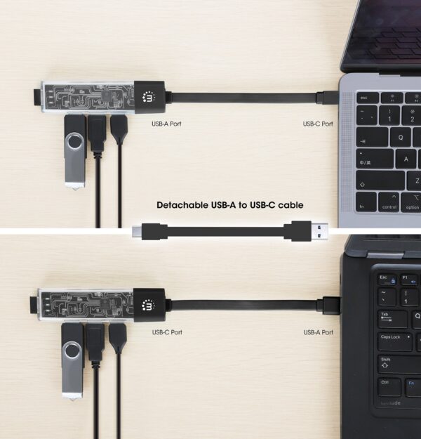 Hub Combo USB 3.0 USB-C™ e USB-A 4 Porte Nero Trasparente - immagine 5