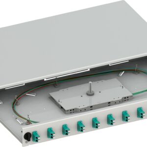 Cassetto Ottico 19'' Scorrevole con 12 Bussole e 24 Pigtails LC Duplex Multimodale OM3 Grigio