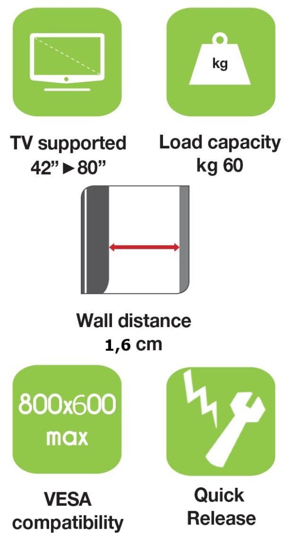 Supporto a Muro per TV LED LCD 42-80'' Ultra Slim fisso H600mm - immagine 6