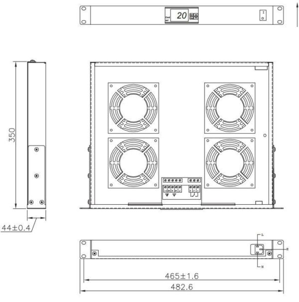 Gruppo 4 Ventole 1U per Rack 19'' con Termostato LED Nero - immagine 3