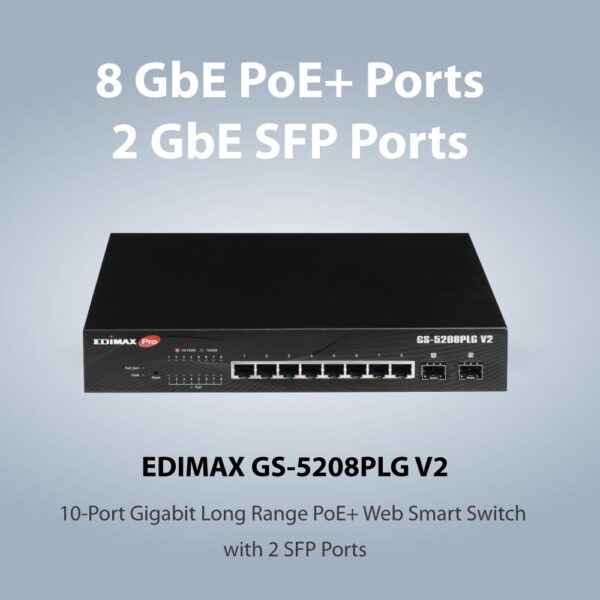 Smart Switch Web 10 porte Gigabit PoE+ 2 porte SFP, GS-5208PLG V2 - immagine 6