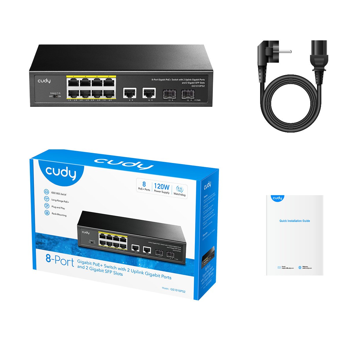 Switch Gigabit PoE+ 8 Porte con 2 Uplink GBE e 2 Gigabit SFP, GS1010PS2 Nero - immagine 5