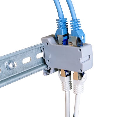 Adattatore per Guida DIN con 2 Accoppiatori Cat.6A RJ45 F/F, Schermato - immagine 5
