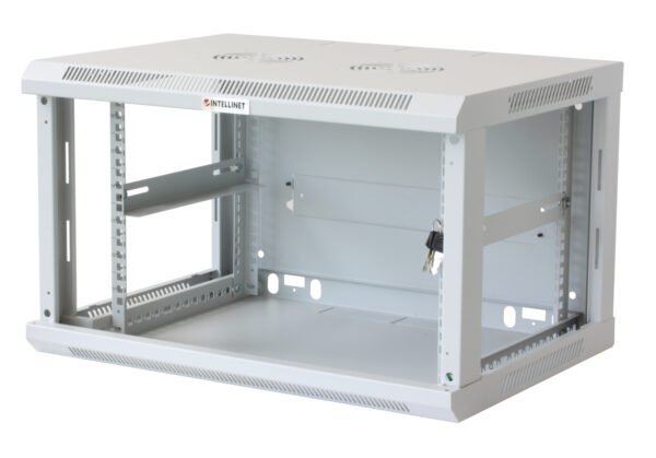 Armadio Rack 19'' a muro 6 unità sezione unica prof. 450mm Grigio - immagine 6