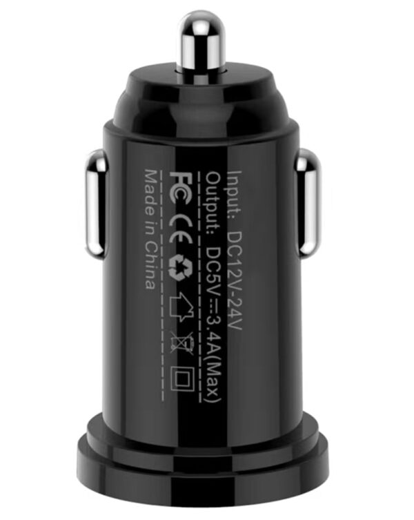 Mini Caricatore da Auto 2 Porte USB-A 17W/3.4A Nero - immagine 4