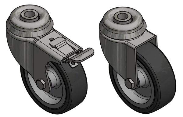 Kit 4 Ruote per Armadi Dotati di Foro per Perno M10 - immagine 4