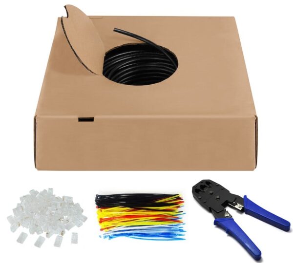 Kit Matassa U/UTP Cavo Cat.6 CCA Rigido 305m Fascette e Plug RJ45 - immagine 5