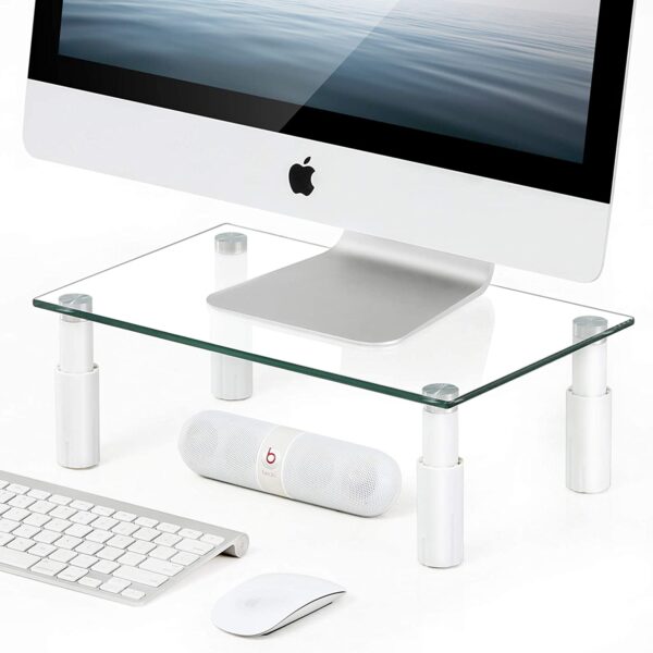 Stand da Scrivania Regolabile Vetro Trasparente per Monitor Notebook - immagine 5