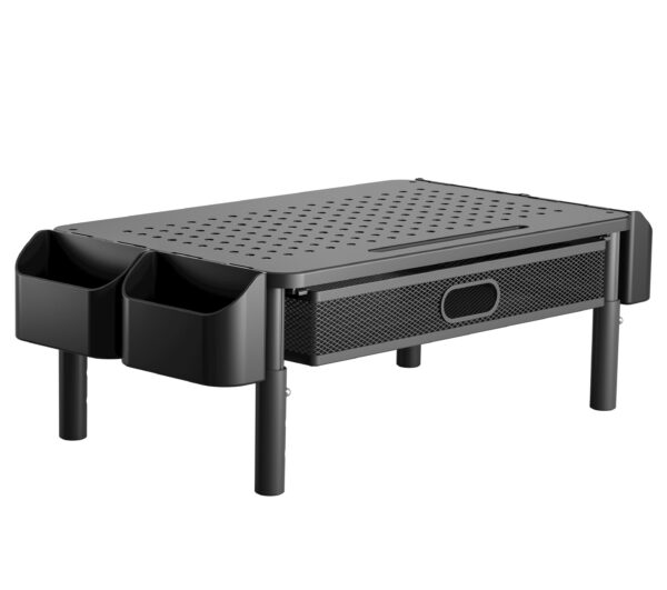 Supporto per Monitor Ergonomico Regolabile a 3 Altezze con Cassetto e Portaoggetti - immagine 4