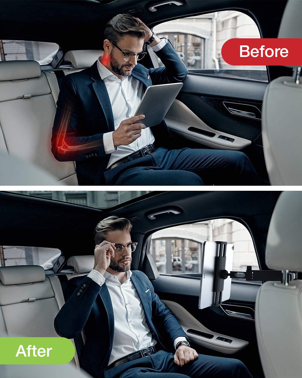 Supporto Tablet Smartphone Estensibile per Poggiatesta auto Rotazione 360° - immagine 5