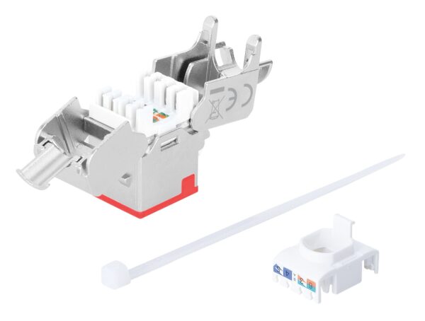 Frutto Keystone RJ45 Cat.6A 10G Slim STP Toolless Rosso - immagine 6