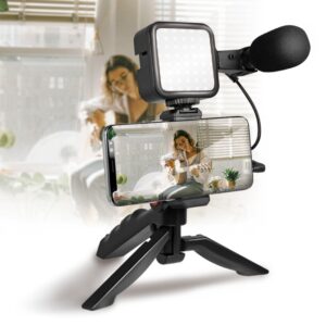 Kit Vlogger Treppiede per Smartphone 4,7''7'' con Luce LED e Microfono Direzionale