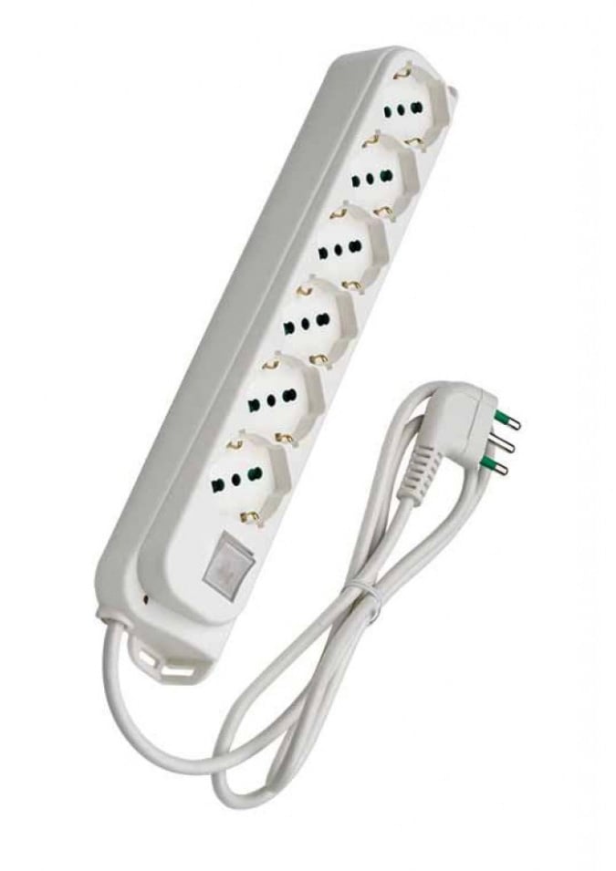 Multipresa 6 Posti Schuko con Interruttore e Cavo 1,5m Bianco