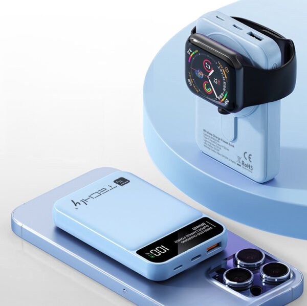 Power Bank Wireless Magnetico 3 in 1 con LED 10.000 mAh 22,5W Azzurro - immagine 6