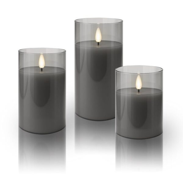 Set di 3 Candele a LED in Vera Cera in Vetro con Timer Grigio - immagine 6