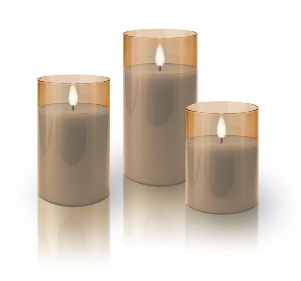 Set di 3 Candele a LED in Vera Cera in Vetro con Timer Oro - immagine 6