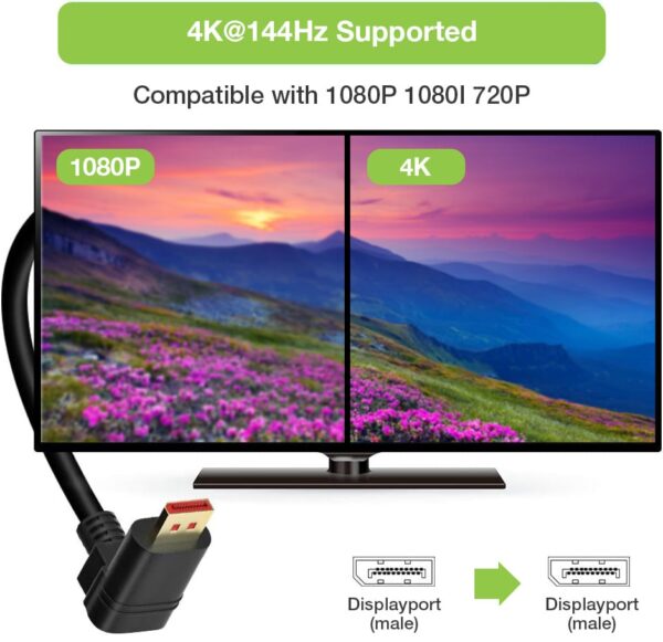 Cavo Audio/Video DisplayPort 1.4 8K M/M Angolato 90° 1m Nero - immagine 6