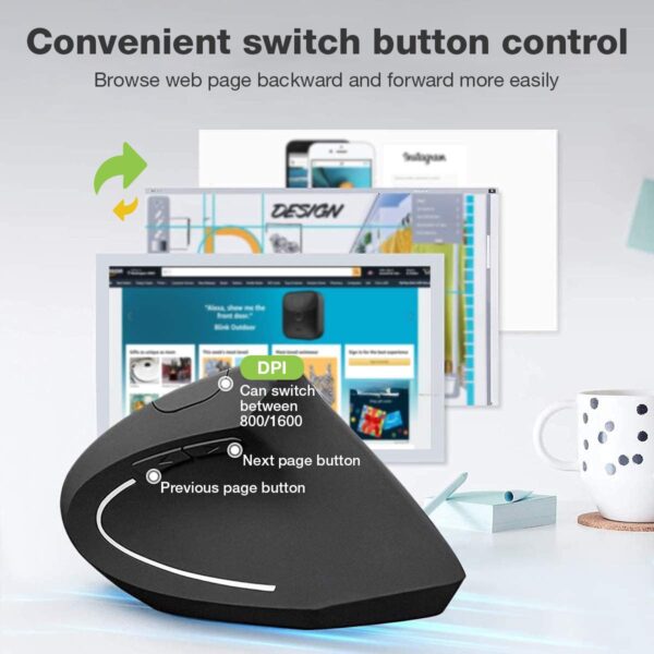 Mouse Verticale Ottico 1600dpi Ergonomico Wireless - immagine 6