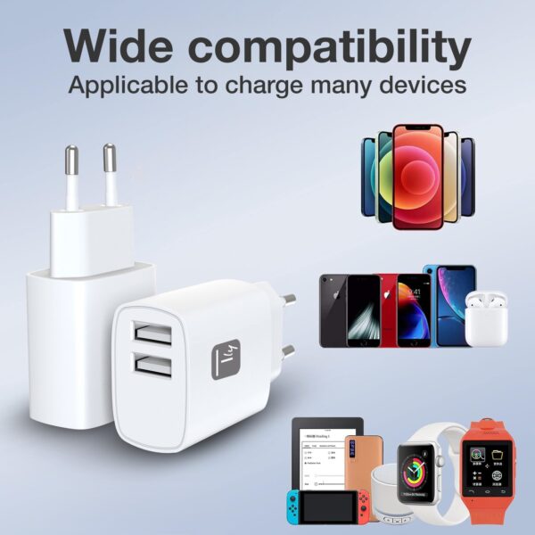 Caricatore Alimentatore 2x USB-A 12W da Muro - immagine 6
