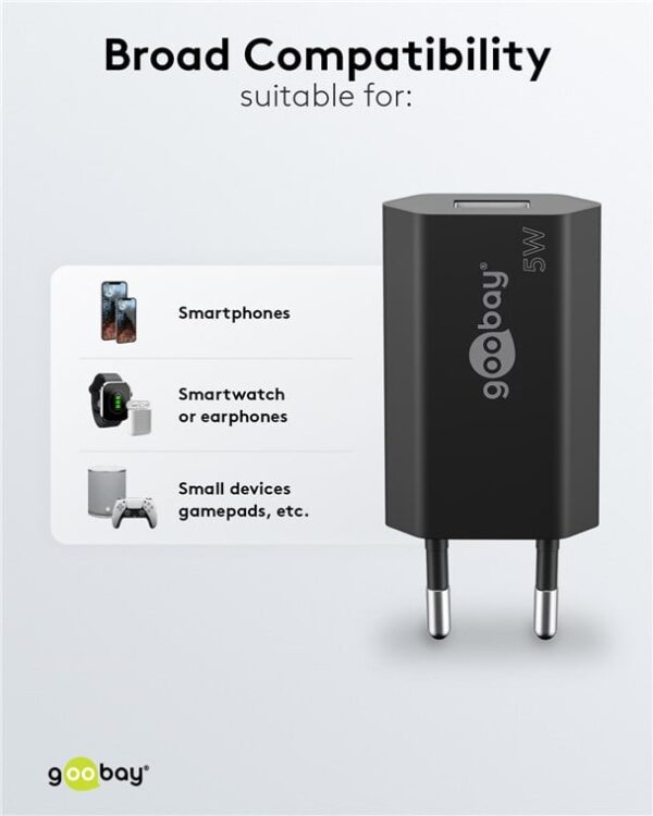 Caricatore USB 1A 5W Compatto Spina Europea Nero - immagine 6
