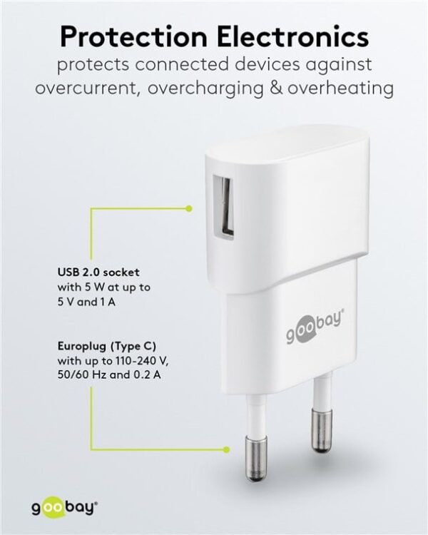 Caricatore USB 1A 5W Compatto Spina Europea Bianco - immagine 6