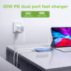 Caricatore Alimentatore GaN USB-C™ 30W e USB-A QC3.0 da Muro - immagine 6
