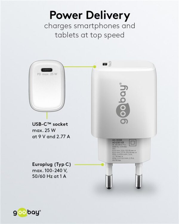 Caricatore Alimentatore GaN USB-C™ PD da Muro 25W Bianco - immagine 6