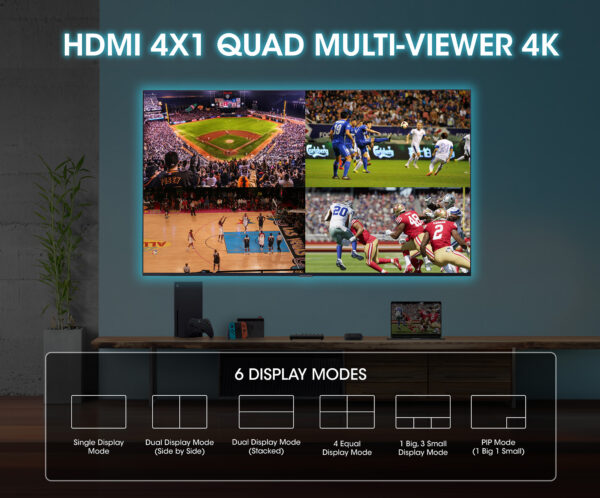Switch Multiviewer HDMI 4K@30Hz 4x1 Nero - immagine 6