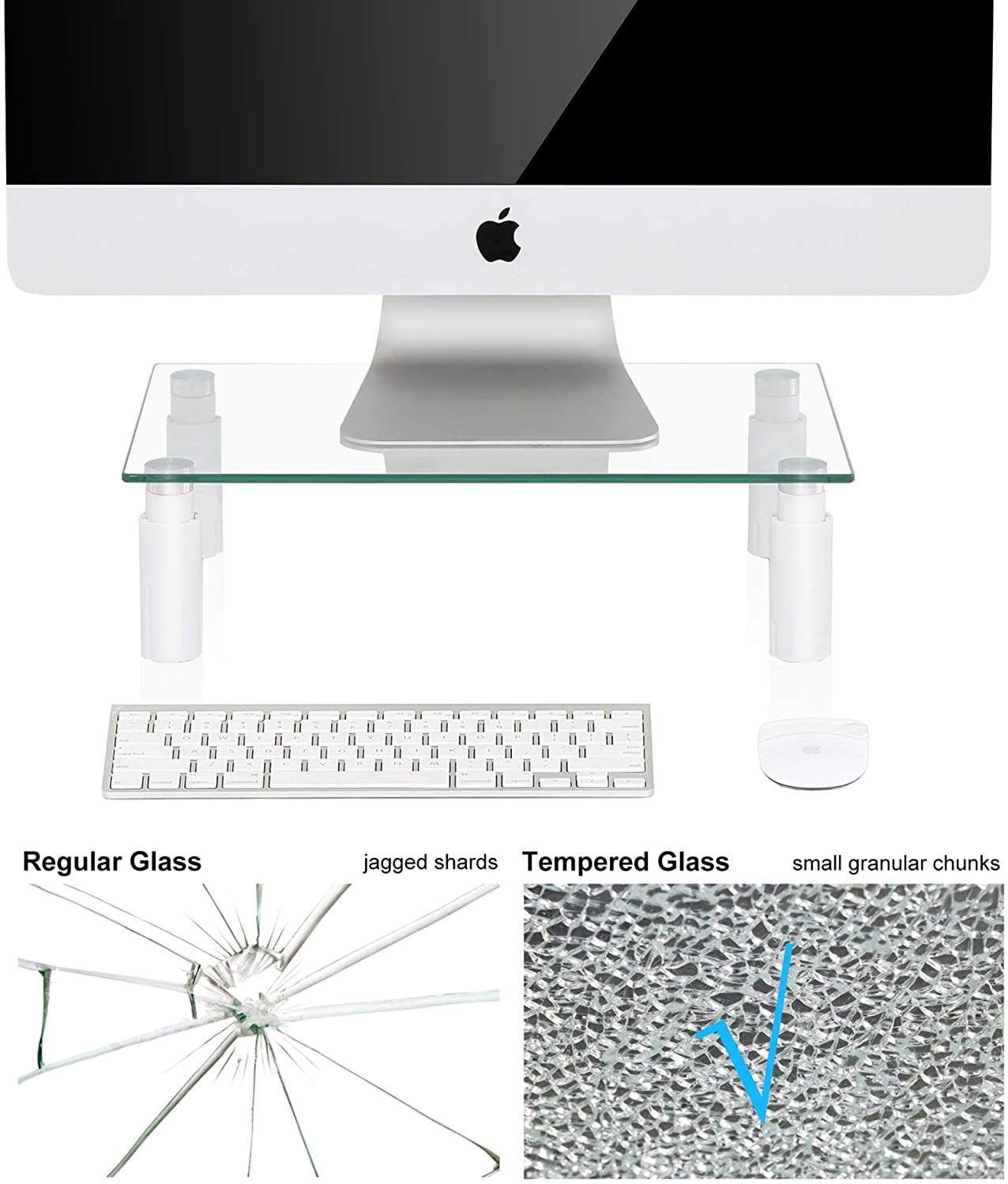 Stand da Scrivania Regolabile Vetro Trasparente per Monitor Notebook - immagine 6
