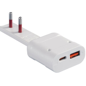 Spina Italiana Ultrapiatta USB tipo A e USB-C&trade; 2P+T250V 10A 20W, Bianco