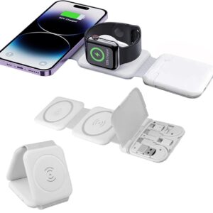 Stazione di Ricarica Wireless Qi Magnetica Pieghevole per Smartphone e Smartwatch