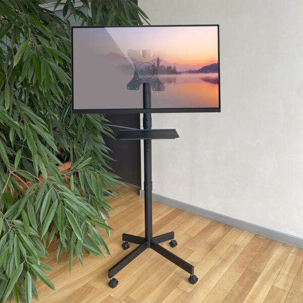 Supporto a Pavimento per TV con Mensola e Base Compatta Salva Spazio - immagine 7