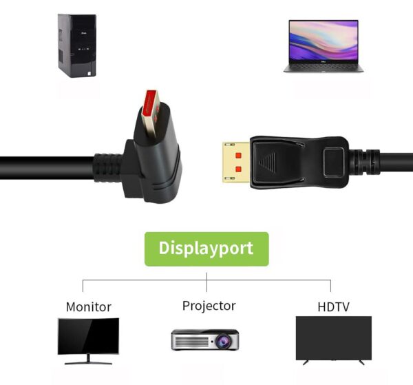 Cavo Audio/Video DisplayPort 1.4 8K M/M Angolato 90° 1m Nero - immagine 7