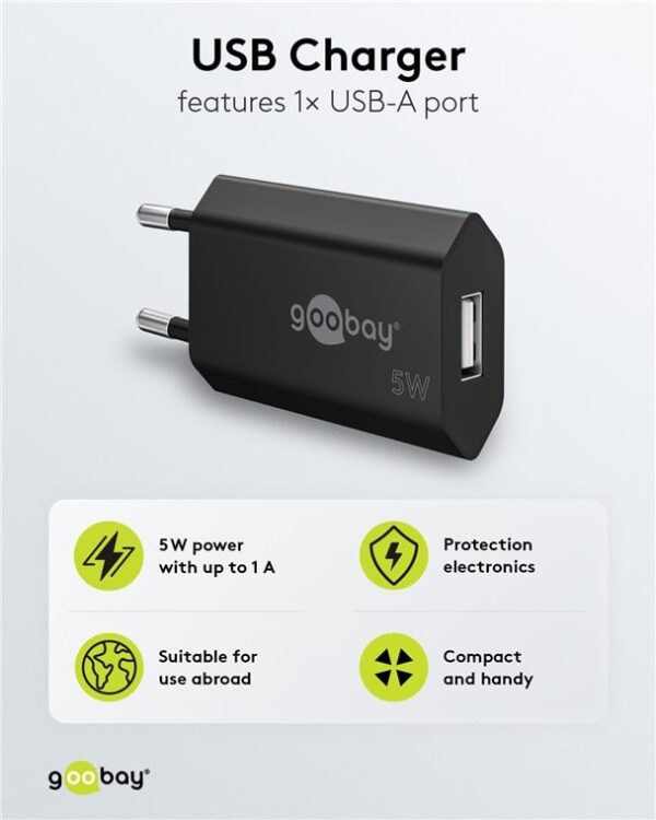 Caricatore USB 1A 5W Compatto Spina Europea Nero - immagine 7