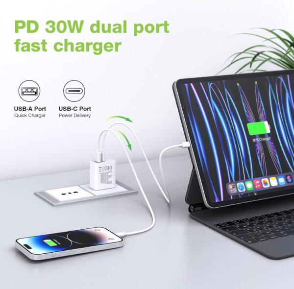Caricatore Alimentatore USB-C™ 30W e USB-A QC3.0 da Muro - immagine 7