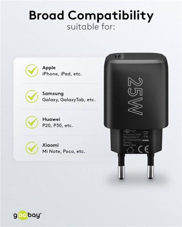 Caricatore Alimentatore GaN USB-C™ PD da Muro 25W Nero - immagine 7