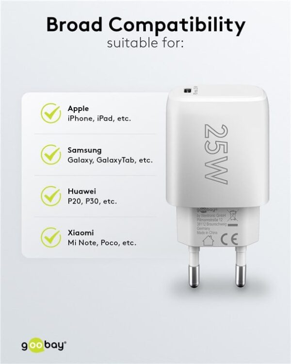 Caricatore Alimentatore GaN USB-C™ PD da Muro 25W Bianco - immagine 7