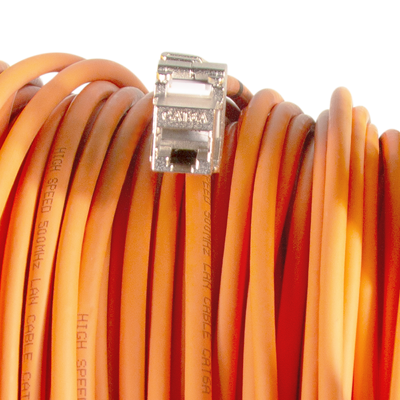 Cavo Patch Cat6A Plug RJ45 S/FTP LSZH con Avvolgicavo 60m Arancione - immagine 8