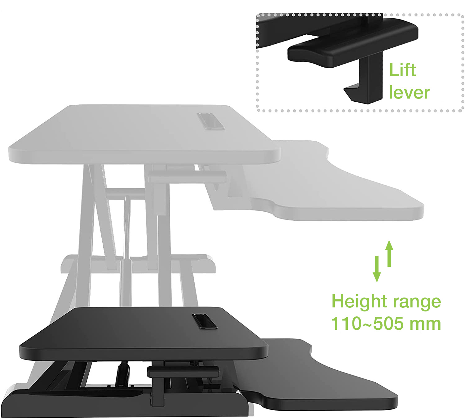 Convertitore da Scrivania In Piedi Sit Stand con Molla a Gas e Vassoio Porta Tastiera - immagine 7