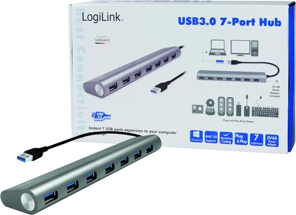 Hub USB 3.0 SuperSpeed 7 porte Alluminio Silver - immagine 7
