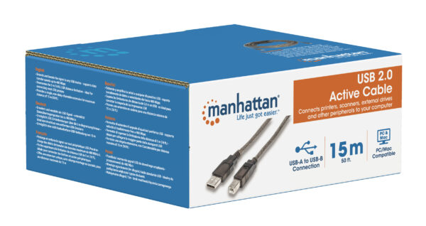 Cavo Prolunga Attivo USB 2.0 Hi-Speed A M / B M 15m Nero - immagine 7