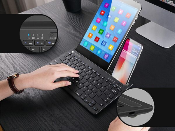 Mini Tastiera Wireless 78 Tasti a 2 Canali con Tasti di Scelta Rapida e Stand per Tablet - immagine 7