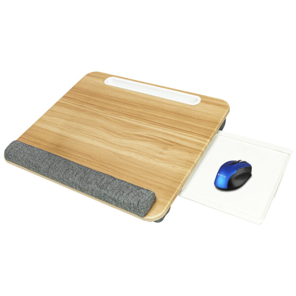 Scrivania Portatile per Laptop Supporto Bambù con Base Imbottita e Stand per Tablet - immagine 7