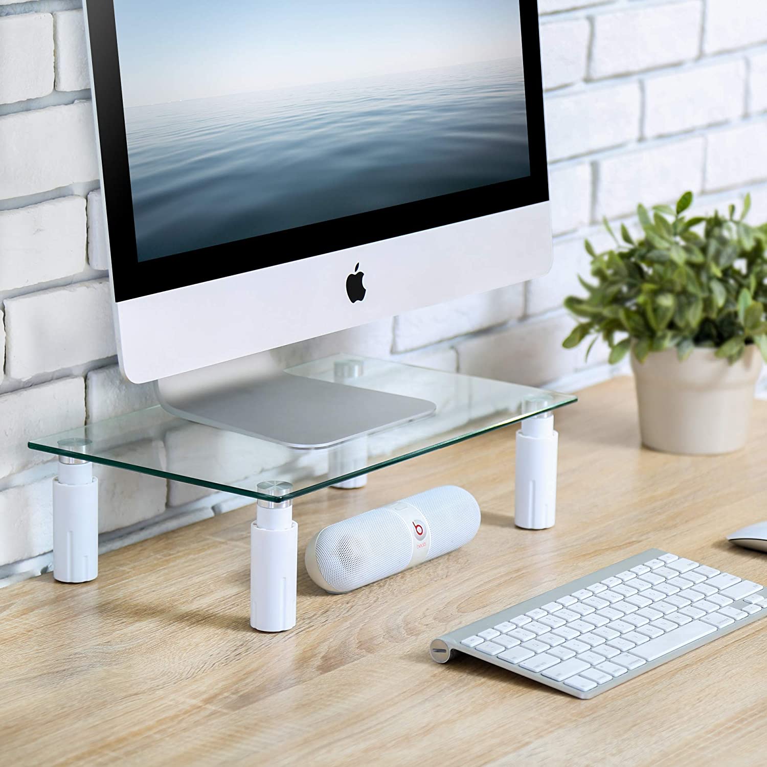 Stand da Scrivania Regolabile Vetro Trasparente per Monitor Notebook - immagine 7