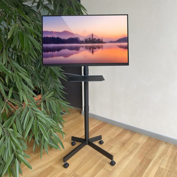 Supporto a Pavimento per TV con Mensola e Base Compatta Salva Spazio - immagine 8