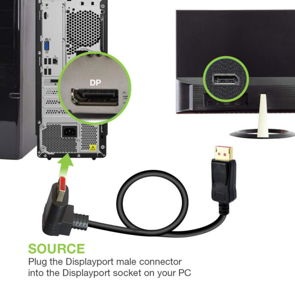 Cavo Audio/Video DisplayPort 1.4 8K M/M Angolato 90° 1m Nero - immagine 8
